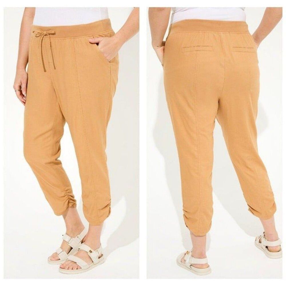 Torrid Size 2X Crop Skinny Stretch Linen Mid-Rise Side Cinch Pant Biscuit Yellow